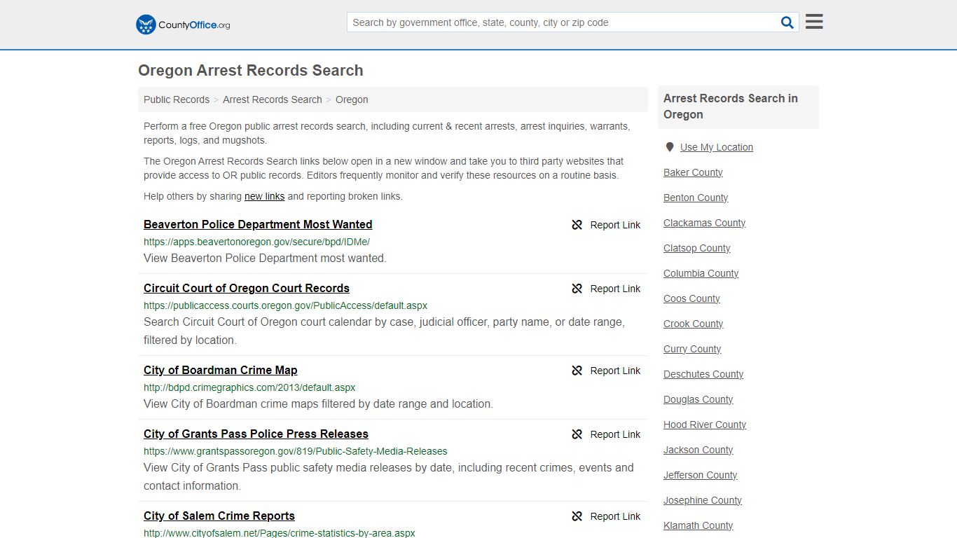 Arrest Records Search - Oregon (Arrests & Mugshots) - County Office